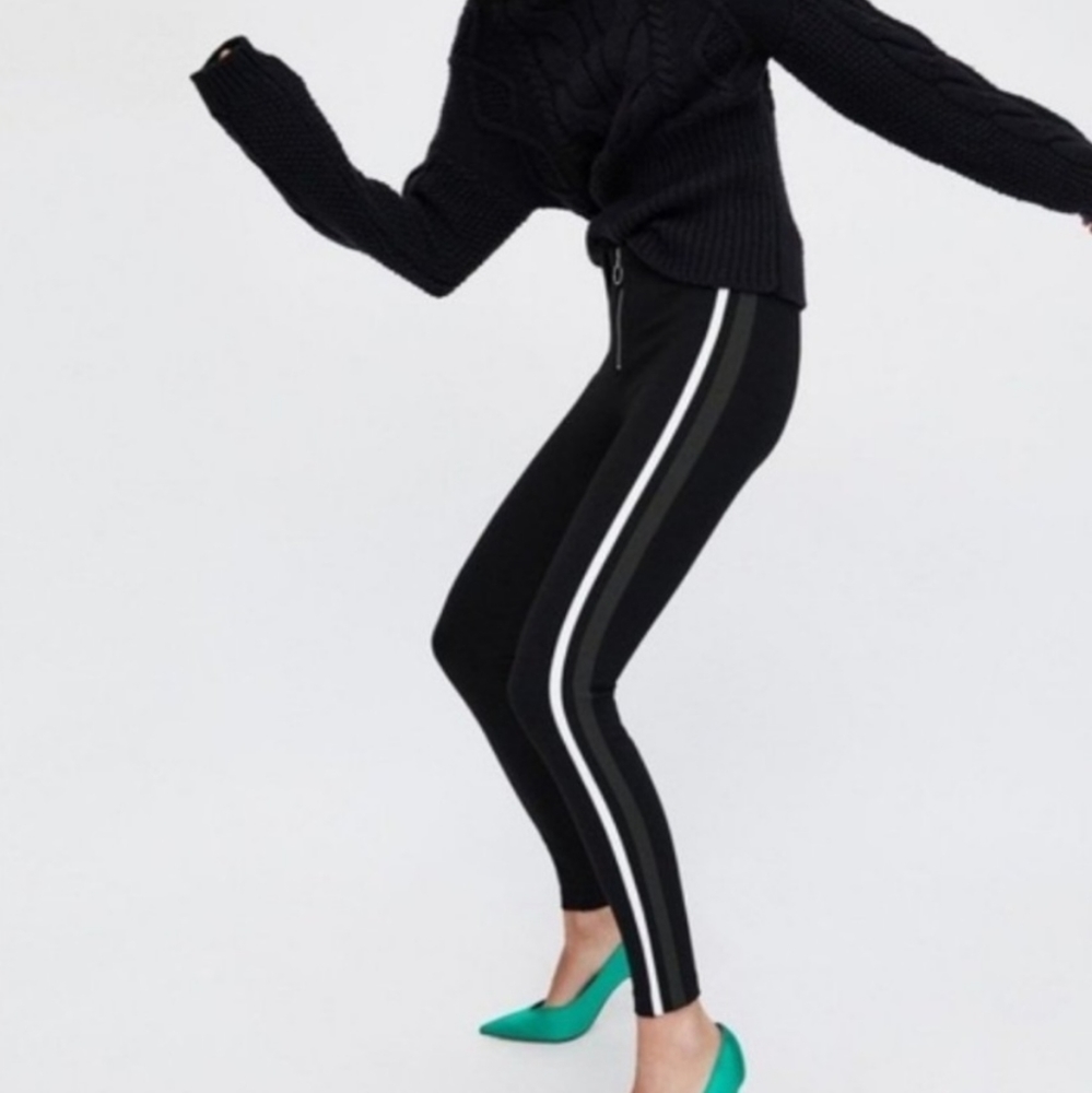 Zara Trafaluc Ponte stretch leggings with stripes
